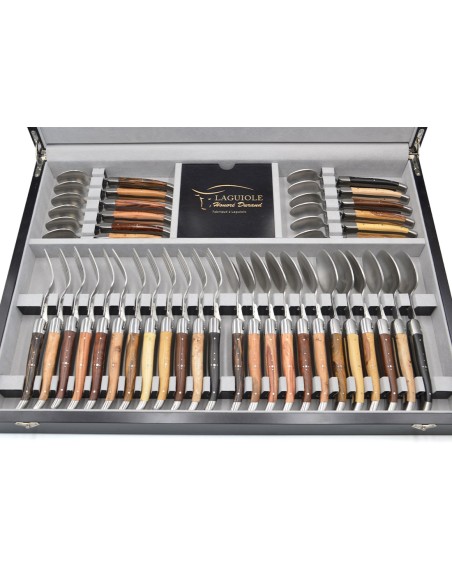 Ménagère Laguiole 48 pièces manche bois divers mitres inox brillant