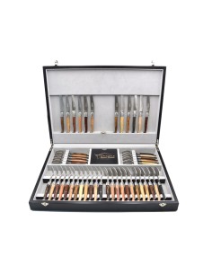 Ménagère Laguiole 48 pièces manche bois divers mitres inox brillant 2