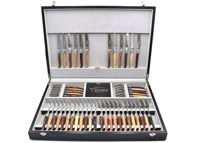 Ménagère Laguiole 48 pièces manche bois divers mitres inox brillant