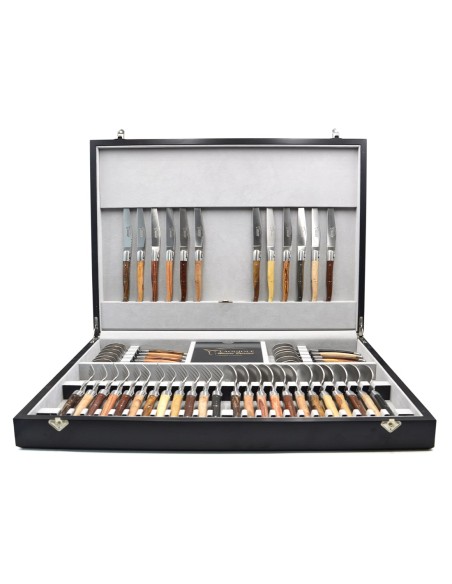 Ménagère Laguiole 48 pièces manche bois divers mitres inox brillant