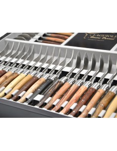 Ménagère Laguiole 48 pièces manche bois divers mitres inox brillant