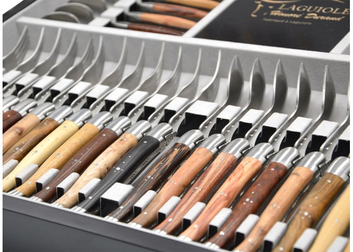 Ménagère Laguiole 48 pièces manche bois divers mitres inox brillant