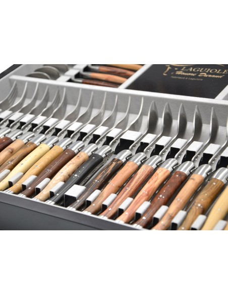 Ménagère Laguiole 48 pièces manche bois divers mitres inox brillant
