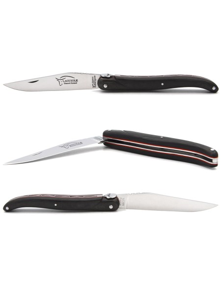 Laguiole GI, full handle in carbon fibre with red spacer, skull n°1