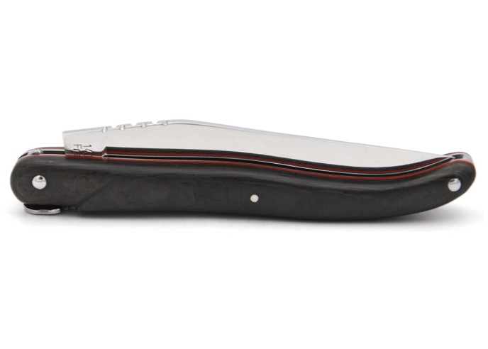 Laguiole GI, full handle in carbon fibre with red spacer, skull n°1