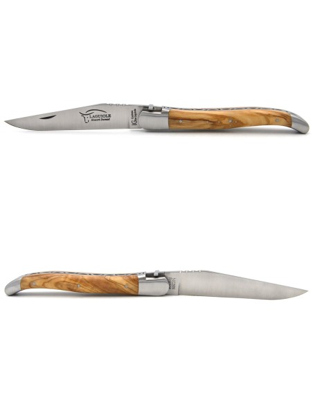 Laguiole knife with GI label, olive wood handle, Latin cross