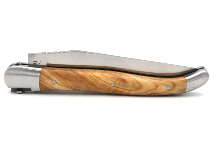 Laguiole knife with GI label, olive wood handle, Latin cross