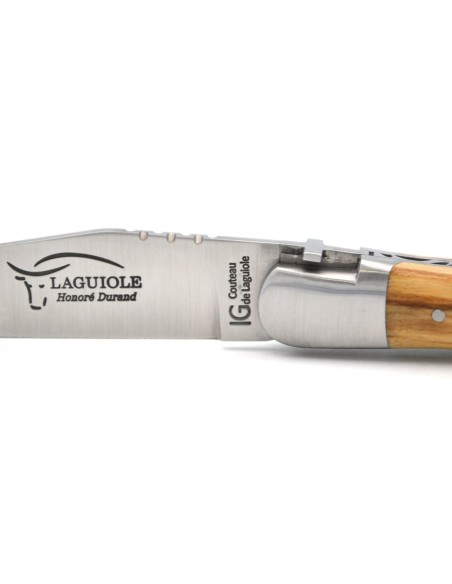Couteau de Laguiole indication géographique en olivier, croix latine