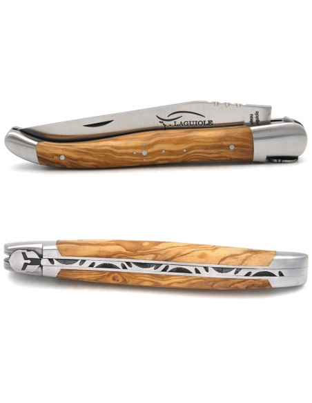 Laguiole knife with GI label, olive wood handle, corinthian helmet