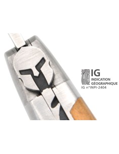 Couteau de Laguiole indication géographique en olivier, casque corinthien