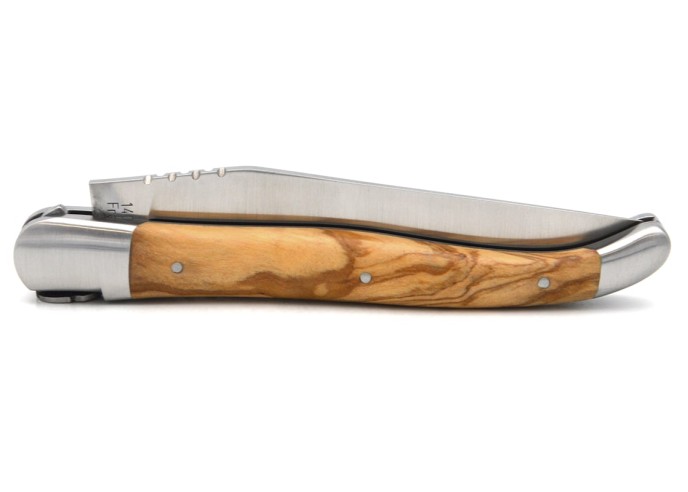 Laguiole knife with GI label, olive wood handle, corinthian helmet