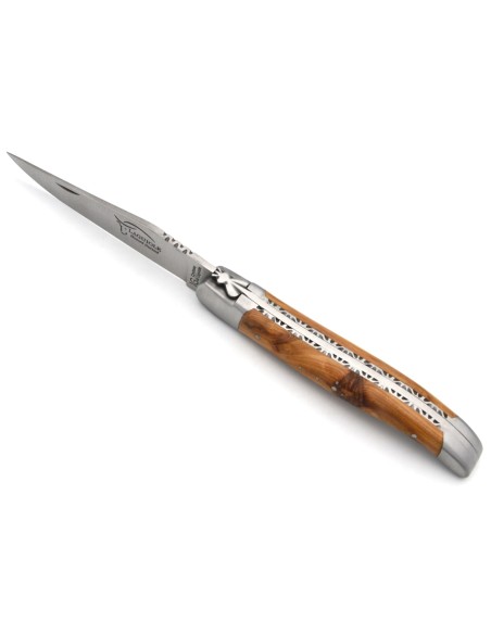 Laguiole 12 cm juniper handle, chiseled double plates, smooth spring