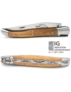 Couteau de Laguiole labellisé IG en chêne de barrique, manche de 12 cm