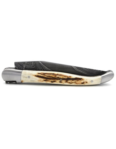 Laguiole knife with GI, 12 cm deer antler handle, wild Damascus blade