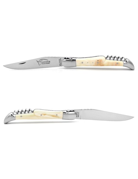 Couteau de Laguiole labellisé indication géographique en Phacochère avec tire-bouchon, manche de 12 cm, finition inox brillant