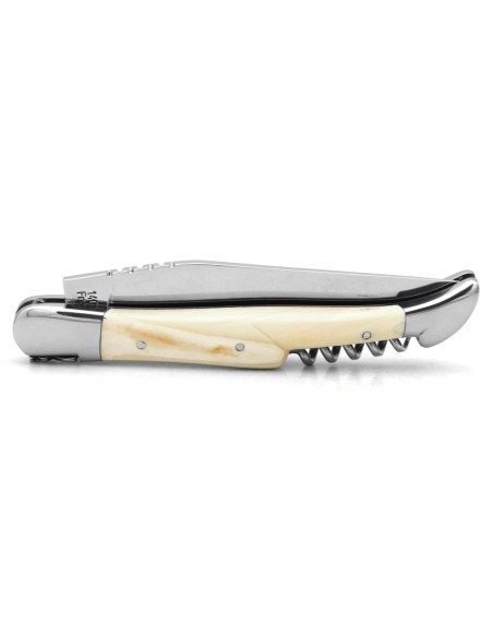 Couteau de Laguiole labellisé indication géographique en Phacochère avec tire-bouchon, manche de 12 cm, finition inox brillant