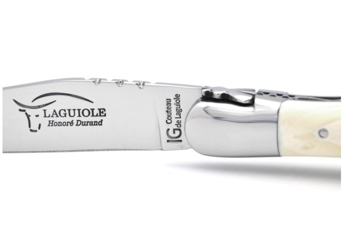 Couteau de Laguiole labellisé indication géographique en Phacochère avec tire-bouchon, manche de 12 cm, finition inox brillant