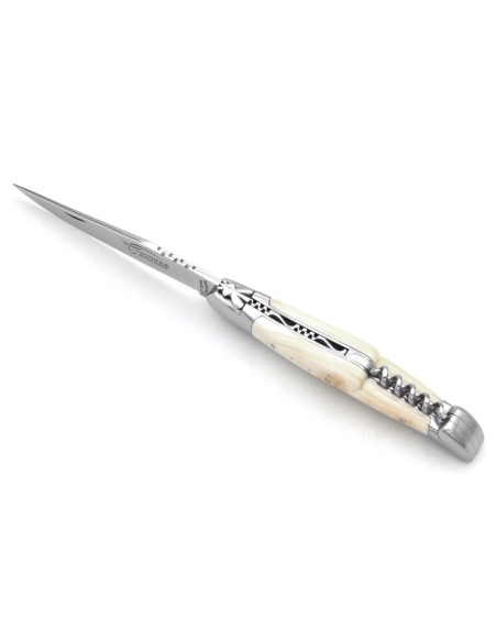 Couteau de Laguiole labellisé indication géographique en Phacochère avec tire-bouchon, manche de 12 cm, finition inox brillant