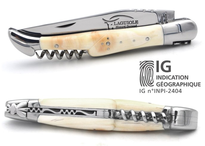Laguiole-Messer Label GA, 12 cm Griff aus Warzenschwein mit Korkenzieher“