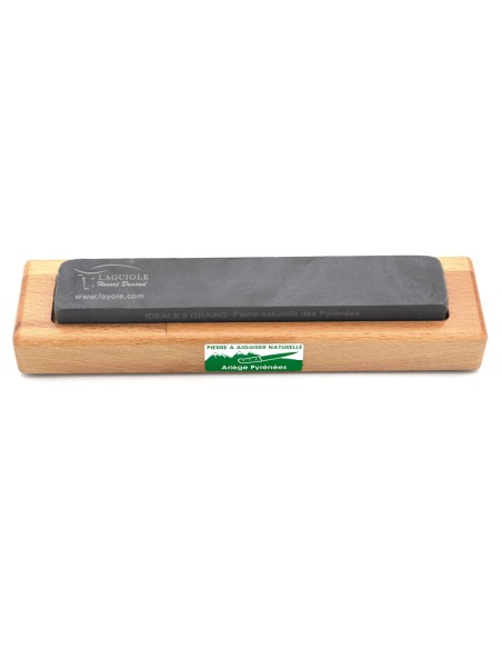 Pierre à aiguiser naturelle 2 grains avec socle en bois. Efficace pour touts types de couteaux (pliants et cuisine)