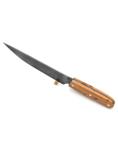 Kitchen knife with a Damascus blade and juniper wood handle