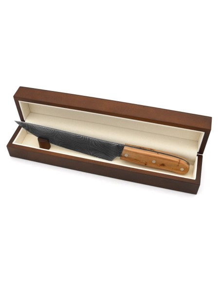 Kitchen knife with a Damascus blade and juniper wood handle