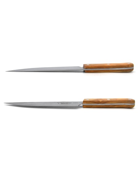 Half-chef knife, made in Laguiole, olive wood handle and a matt finish