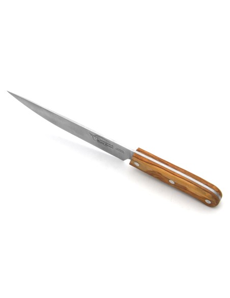 Halbküchenmesser, hergestellt in Laguiole, mit Griff aus Olivenholz und matter Edelstahloberfläche
