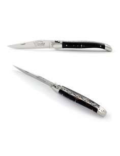 Laguiole-Taschenmesser, 11 cm, geschmiedete Biene, schwarzer Horngriff mit glänzenden Backen