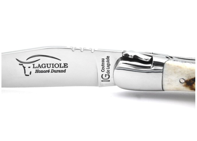 Laguiole-Messer mit G.A, Heftbacken aus glänzendem Edelstahl