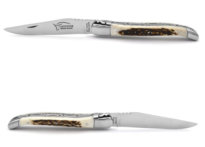 Couteau de Laguiole labellisé IG de 12 cm, manche en bois de cerf, abeille forgée, lame seule, finition inox brillant
