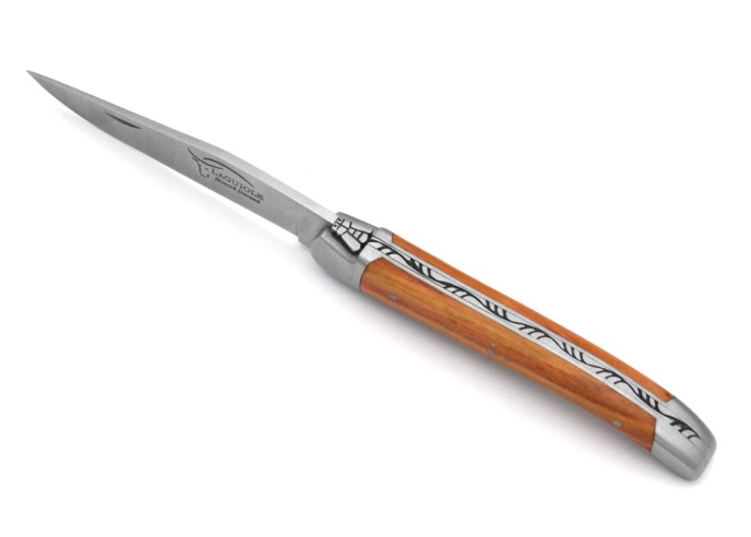 Laguiole pliant, 11 cm, abeille soudée, lame seule, mitres inox mat, manche en bois de rose
