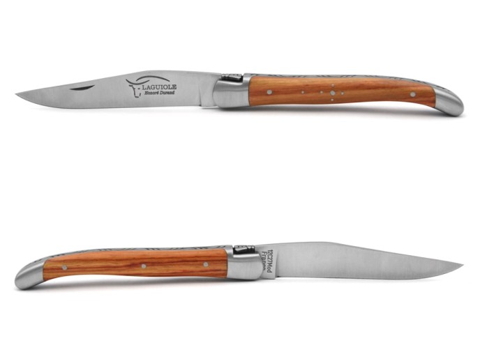 Laguiole Klappmesser, 11cm, Geschweißte Biene, Griff aus Rosenholz, Heftbacken aus mattem Edelstahl