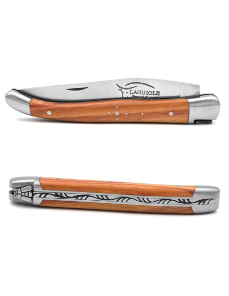 Laguiole pliant, 11 cm, abeille soudée, lame seule, mitres inox mat, manche en bois de rose