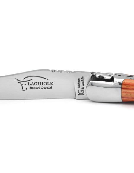 Laguiole 12cm, Doppelplatinen ziseliert, Heftbacken aus glänzendem Edelstahl, Rosenholz