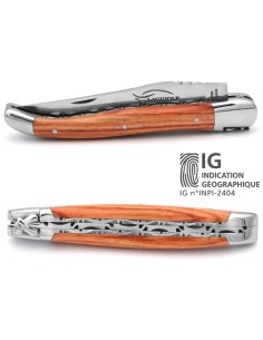 Laguiole 12cm, Doppelplatinen ziseliert, Heftbacken aus glänzendem Edelstahl, Rosenholz