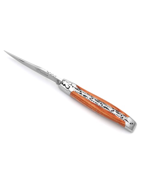Laguiole knife with Geographical Indication label, 12 cm, chiseled double plates, rosewood handle with shiny bolsters