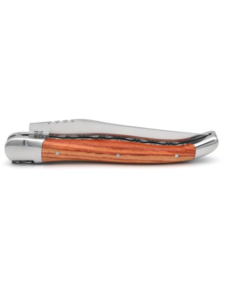 Laguiole knife with Geographical Indication label, 12 cm, chiseled double plates, rosewood handle with shiny bolsters