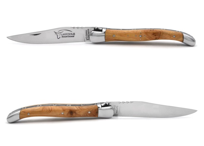 IG-zertifiziertes Laguiole-Messer aus Wacholderholz, 11 cm Griff mit polierter Edelstahloberfläche