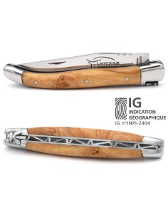 IG-zertifiziertes Laguiole-Messer aus Wacholderholz, 11 cm Griff mit polierter Edelstahloberfläche