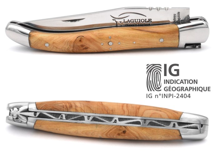 IG-zertifiziertes Laguiole-Messer aus Wacholderholz, 11 cm Griff mit polierter Edelstahloberfläche