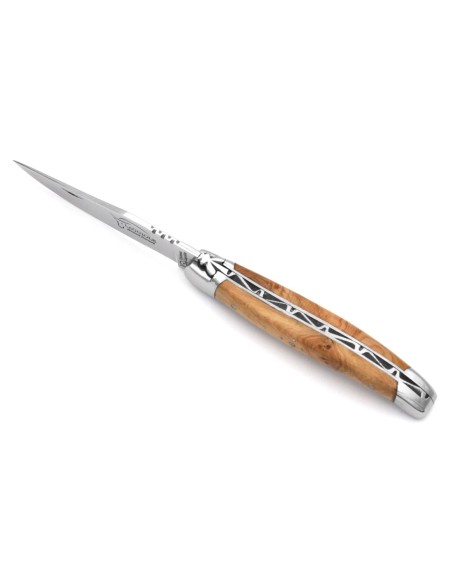 IG-zertifiziertes Laguiole-Messer aus Wacholderholz, 11 cm Griff mit polierter Edelstahloberfläche