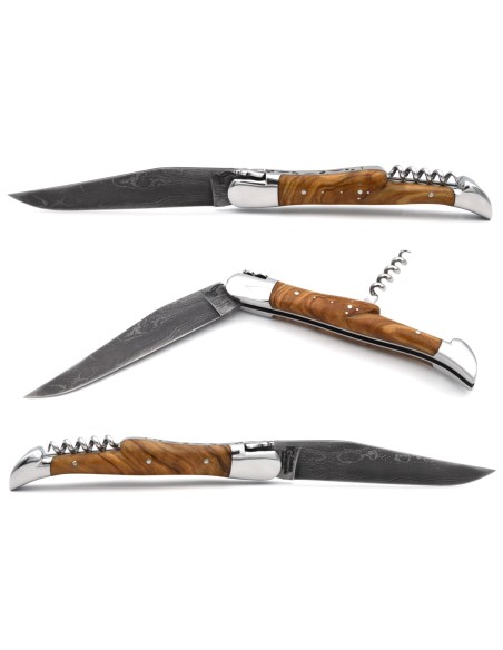 Laguiole Messer aus Olivenholz, Wilder Damast & Biene - Honoré Durand