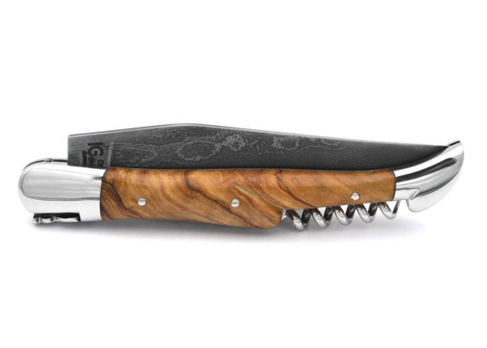 Laguiole Olive Wood Knife and wild Damascus Steel -  Honoré Durand