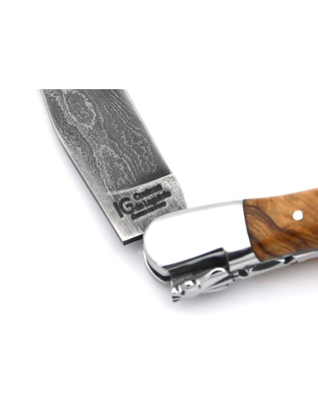 Laguiole Olive Wood Knife and wild Damascus Steel -  Honoré Durand