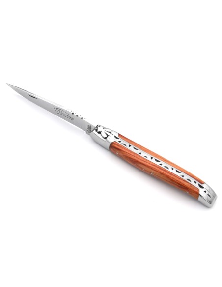 Laguiole-Messer mit geschützter GA aus Rosenholz, mit einteiliger Klinge und hochglänzender Edelstahloberfläche