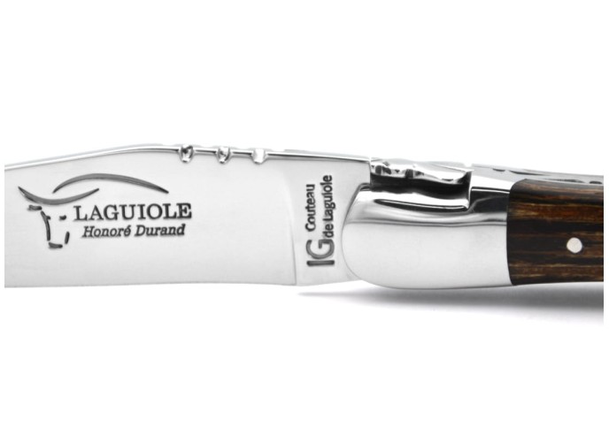 Laguiole-Messer mit geschützter geografischer Angabe, Griff aus Palmenholz, 12 cm Griff, glänzende Edelstahl-Ausführung