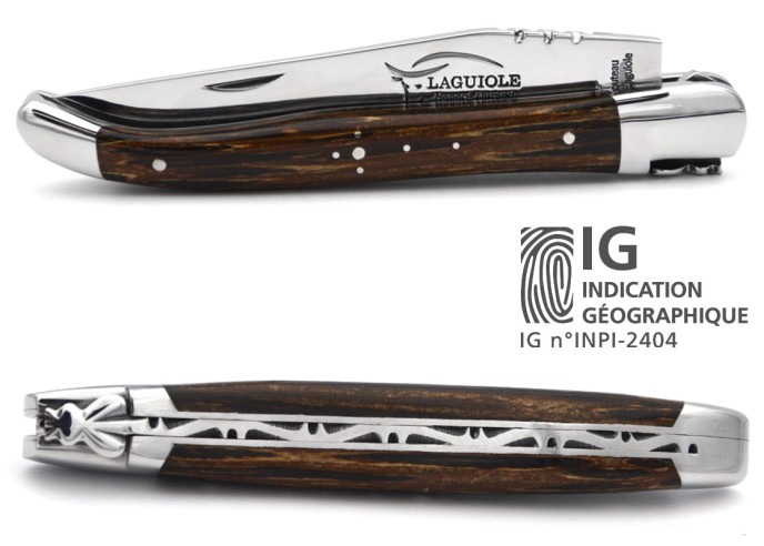 Laguiole-Messer mit geschützter geografischer Angabe, Griff aus Palmenholz, 12 cm Griff, glänzende Edelstahl-Ausführung