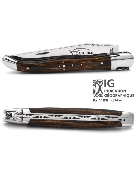 Laguiole-Messer mit geschützter geografischer Angabe, Griff aus Palmenholz, 12 cm Griff, glänzende Edelstahl-Ausführung