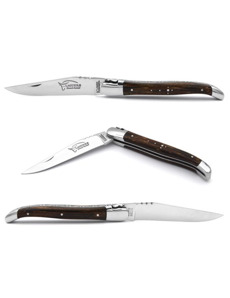 Laguiole Knife with Geographical Indication Label, Palm Wood Handle, 12 cm Handle, Polished Stainless Steel Finish
